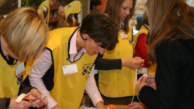 The Mormon Helping Hands booth was a beehive of activity